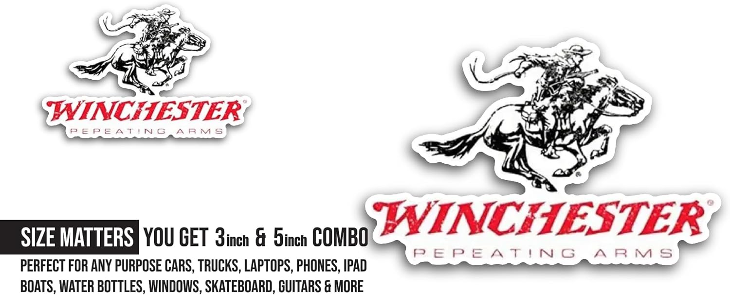 2 (Pieces) 3" and 5" W1nchester Repeating Arms Sticker, Waterproof Vinyl Decals for Many Purpose Like Cars, Trucks, Laptops, Phones, Windows and More