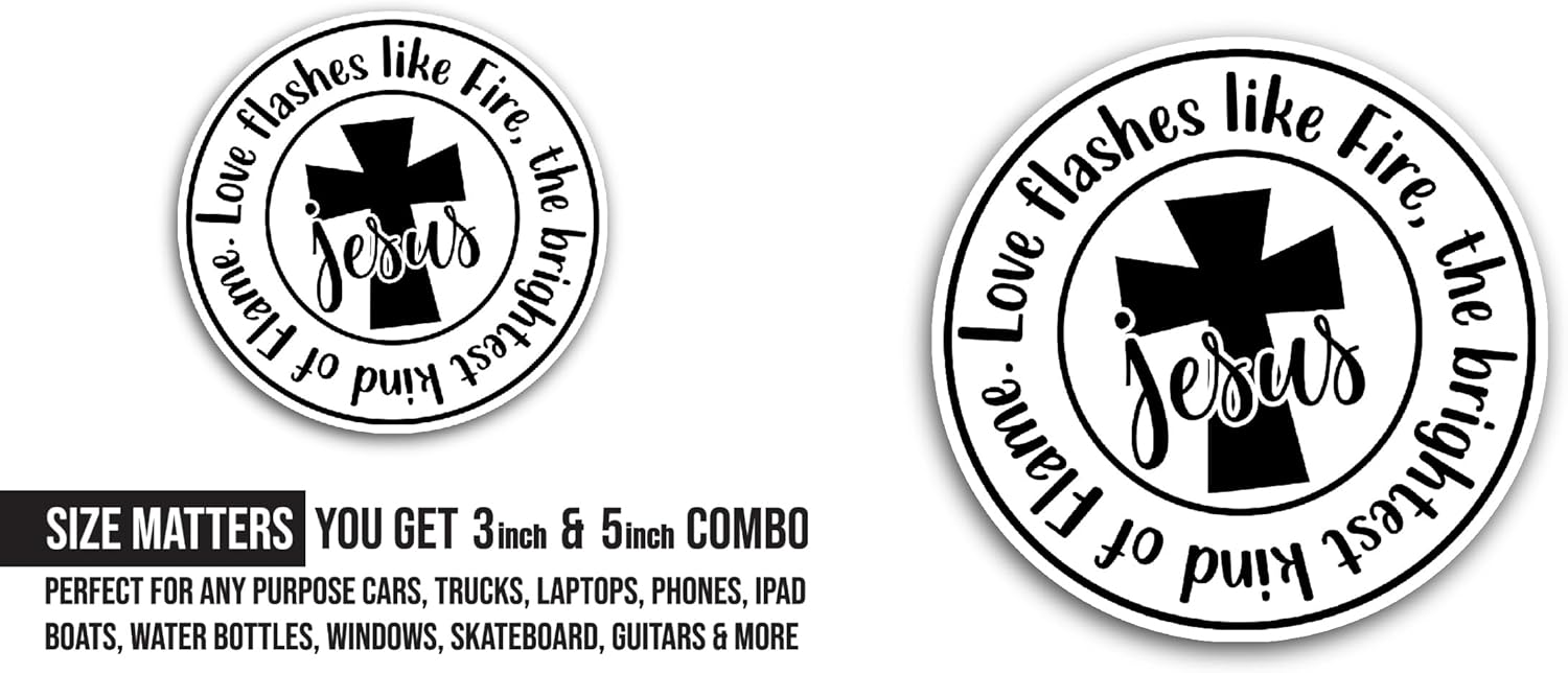 2 (Pieces) 3" and 5" Love Flashes Like Fire Sticker, Waterproof Vinyl Decals for Many Purpose Like Cars, Trucks, Laptops, Phones, Windows and More