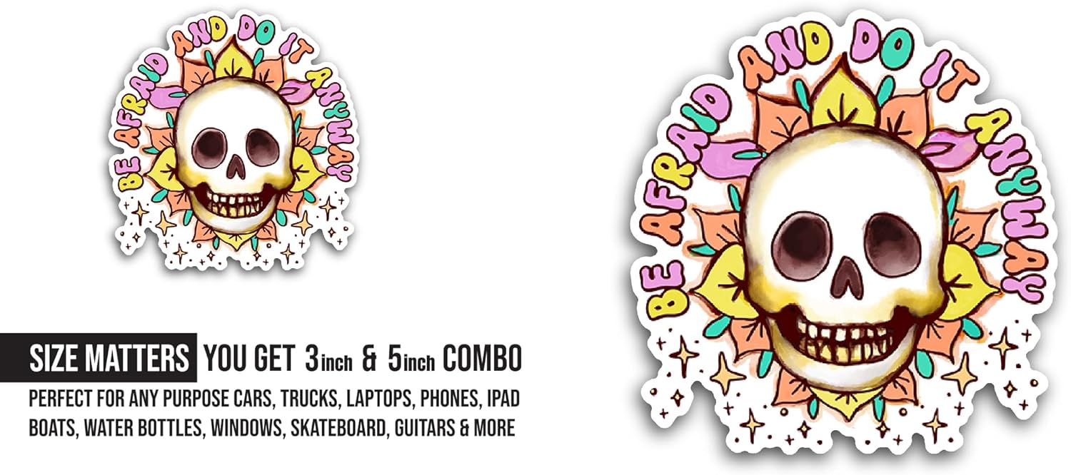 2 (Pieces) 3" and 5" Skull Smile Sticker, Waterproof Vinyl Decals for Many Purpose Like Cars, Trucks, Laptops, Phones, Windows and More