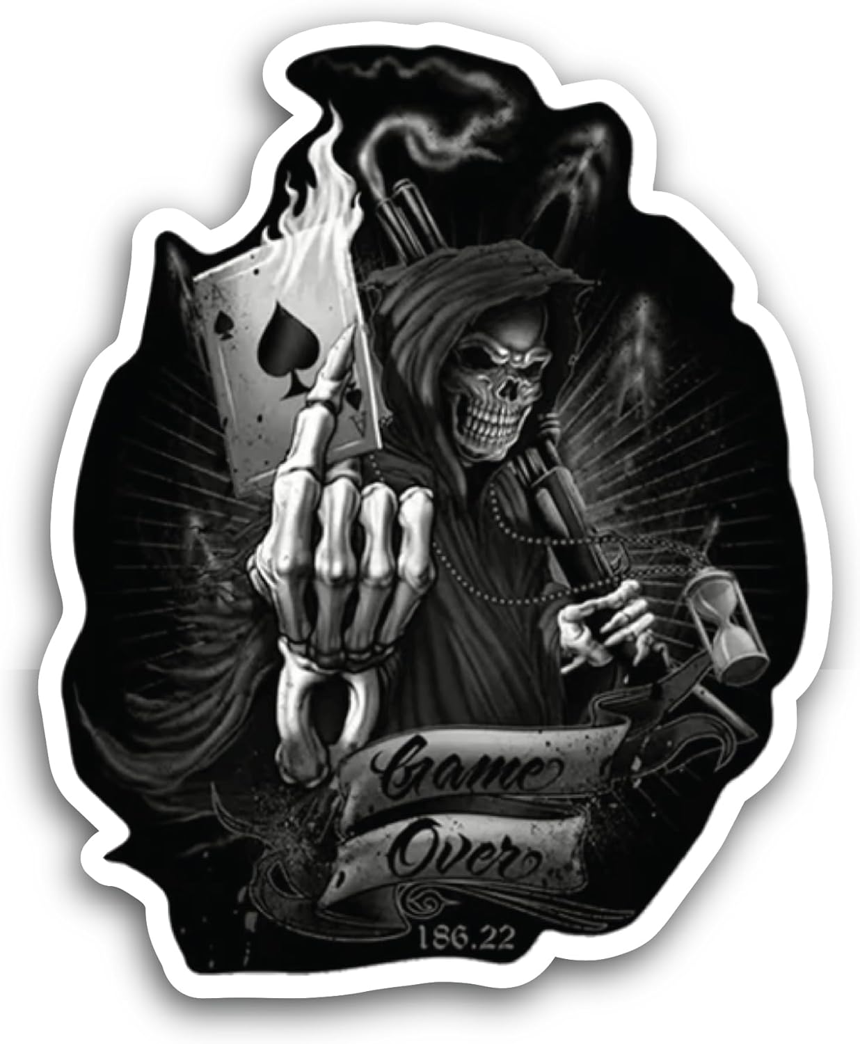 2 (Pieces) 3" and 5" Grim Reaper in Dark Background Sticker, Waterproof Vinyl Decals for Many Purpose Like Cars, Trucks, Laptops, Phones, Windows and More
