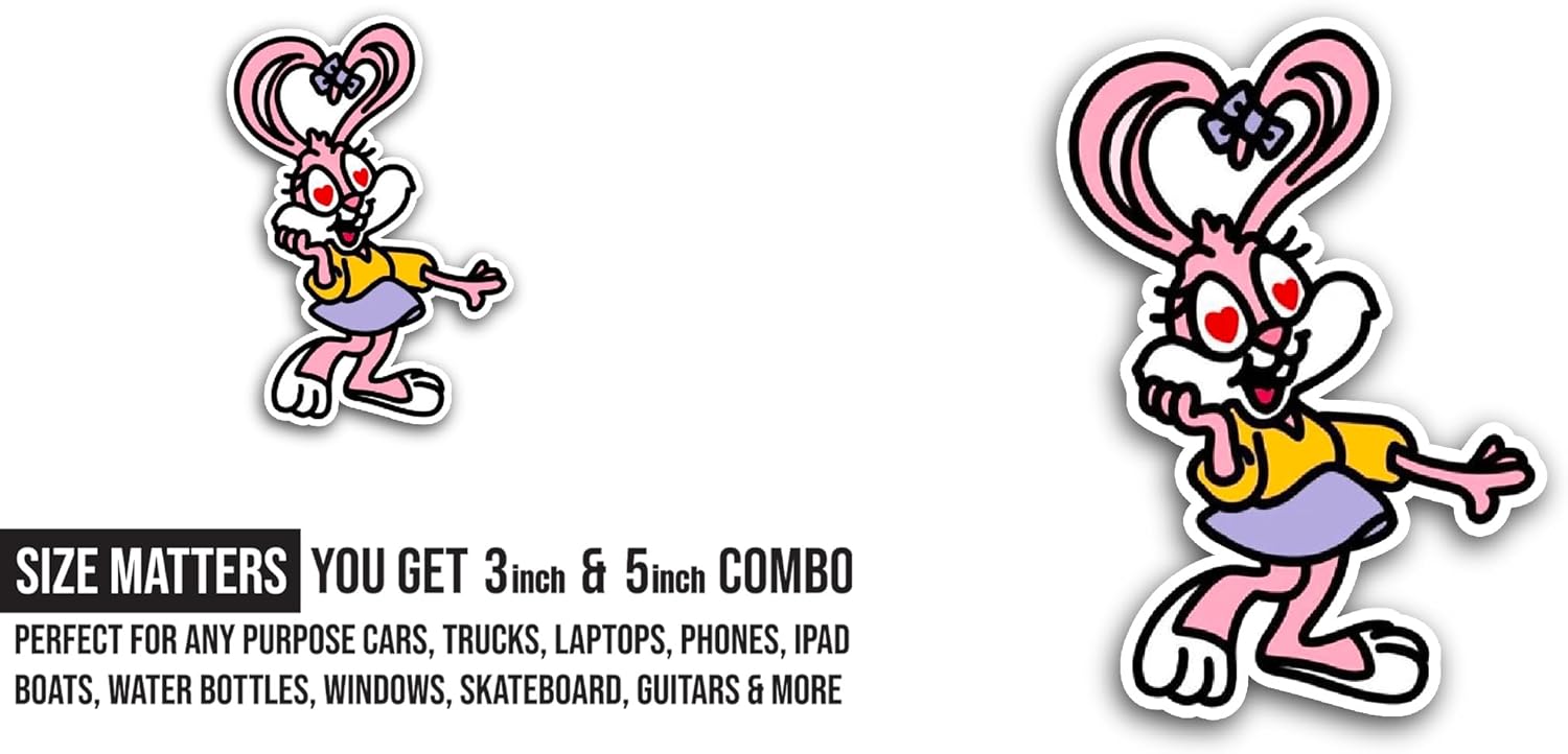 2 (Pieces) 3" and 5" Cute Cartoon Bunny Sticker, Waterproof Vinyl Decals for Many Purpose Like Cars, Trucks, Laptops, Phones, Windows and More