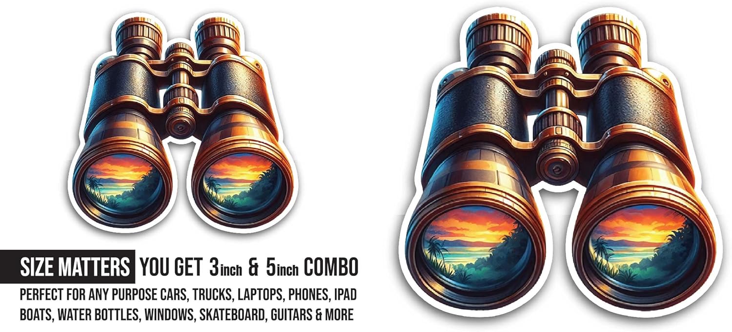 2 (Pieces) 3" and 5" Colorful Binoculars Sticker, Waterproof Vinyl Decals for Many Purpose Like Cars, Trucks, Laptops, Phones, Windows and More