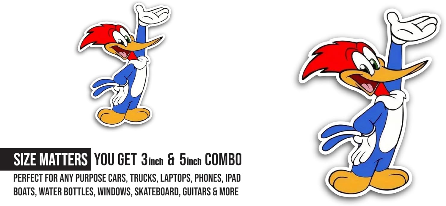 2 (Pieces) 3" and 5" Blue Woodpecker Sticker, Waterproof Vinyl Decals for Many Purpose Like Cars, Trucks, Laptops, Phones, Windows and More