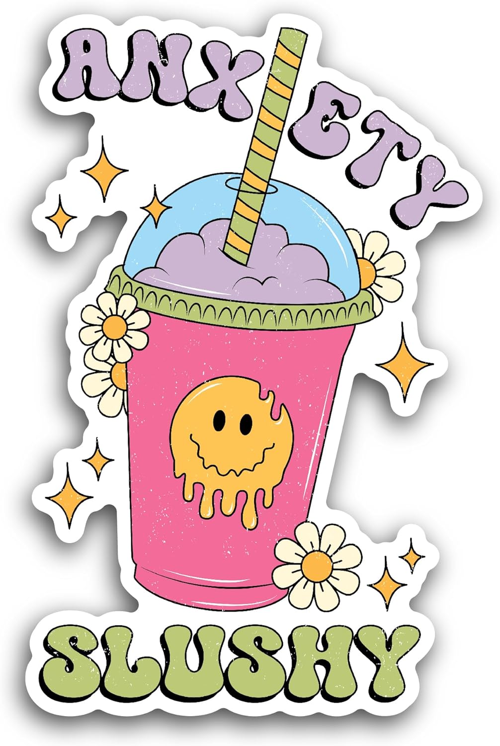 2 (Pieces) 3" and 5" Anxiety Slushy Sticker, Waterproof Vinyl Decals for Many Purpose Like Cars, Trucks, Laptops, Phones, Windows and More