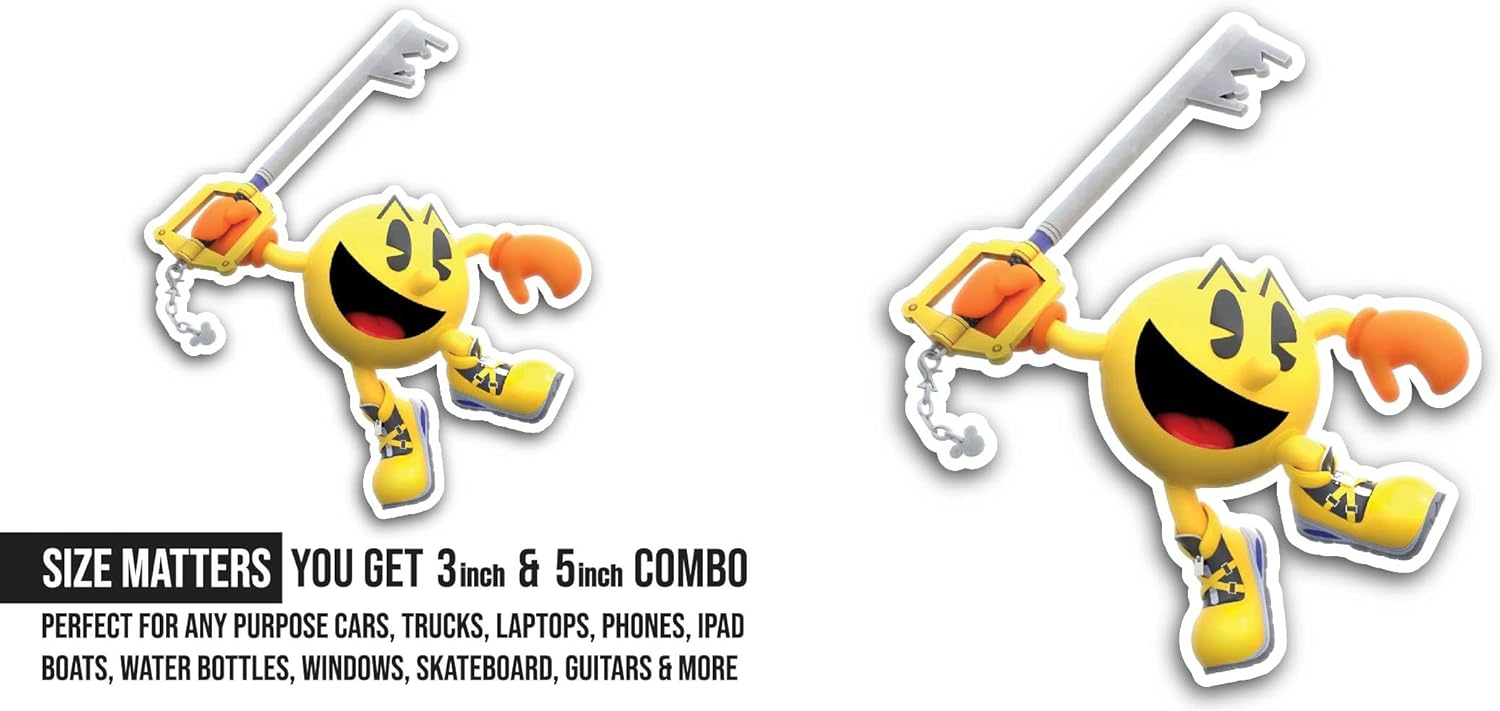 2 (Pieces) 3" and 5" Yellow Cartoon Character with Key Sticker, Waterproof Vinyl Decals for Many Purpose Like Cars, Trucks, Laptops, Phones, Windows and More