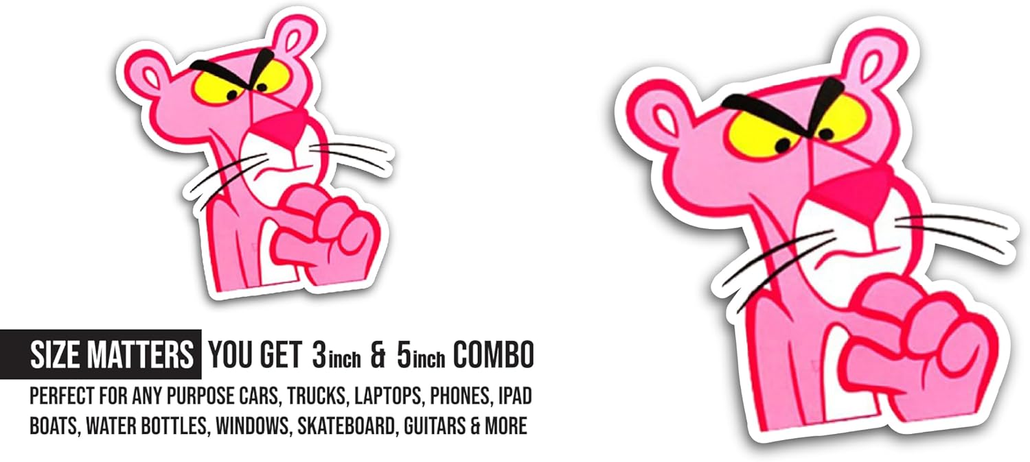 2 (Pieces) 3" and 5" Pink Color Panther Sticker, Waterproof Vinyl Decals for Many Purpose Like Cars, Trucks, Laptops, Phones, Windows and More