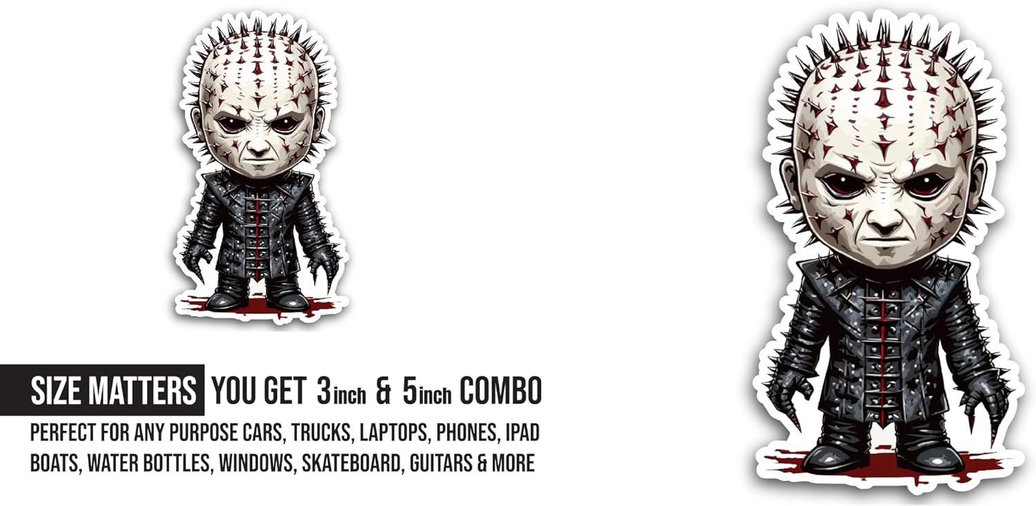 2 (Pieces) 3" and 5" Zombie with Pinhead Sticker, Waterproof Vinyl Decals for Many Purpose Like Cars, Trucks, Laptops, Phones, Windows and More
