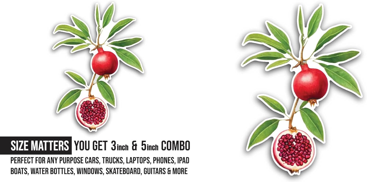 2 (Pieces) 3" and 5" Pomegranate Fruit Sticker, Waterproof Vinyl Decals for Many Purpose Like Cars, Trucks, Laptops, Phones, Windows and More
