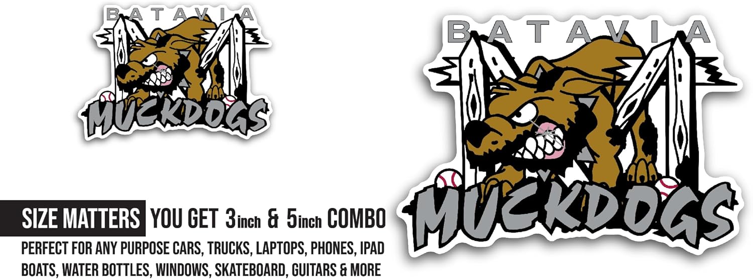 2 (Pieces) 3" and 5" Batavia Muckd0gs Sticker, Waterproof Vinyl Decals for Many Purpose Like Cars, Trucks, Laptops, Phones, Windows and More