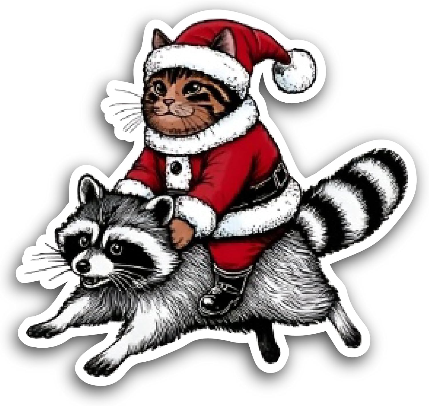 2 (Pieces) 3" and 5" Cute Raccoon with Santa Sticker, Waterproof Vinyl Decals for Many Purpose Like Cars, Trucks, Laptops, Phones, Windows and More