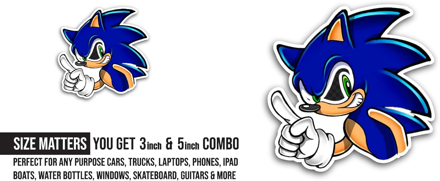2 (Pieces) 3" and 5" S0nic Portrait Sticker, Waterproof Vinyl Decals for Many Purpose Like Cars, Trucks, Laptops, Phones, Windows and More