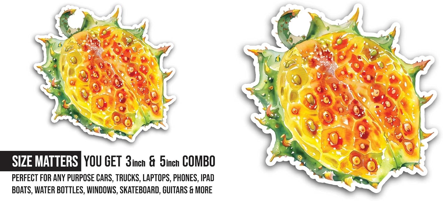 2 (Pieces) 3" and 5" Kiwano Fruit Sticker, Waterproof Vinyl Decals for Many Purpose Like Cars, Trucks, Laptops, Phones, Windows and More