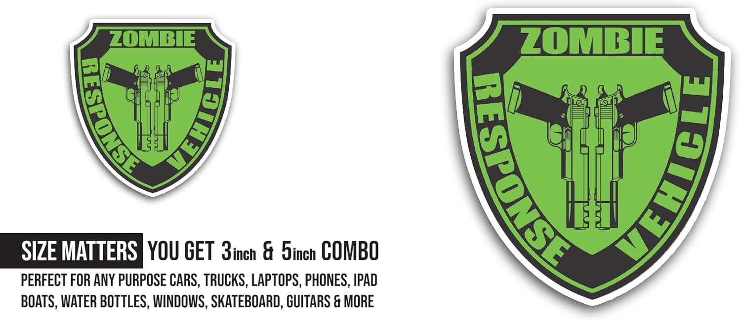 2 (Pieces) 3" and 5" Zombie Response Vehicle Sticker, Waterproof Vinyl Decals for Many Purpose Like Cars, Trucks, Laptops, Phones, Windows and More