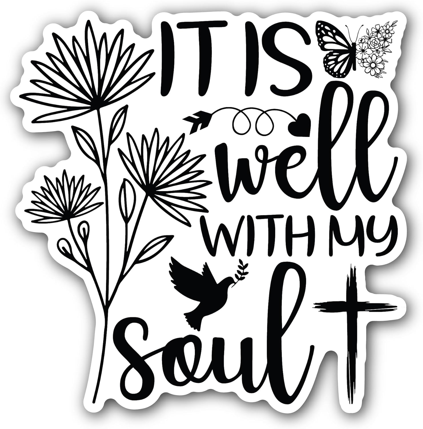 2 (Pieces) 3" and 5" It is Well with My Soul Sticker, Waterproof Vinyl Decals for Many Purpose Like Cars, Trucks, Laptops, Phones, Windows and More