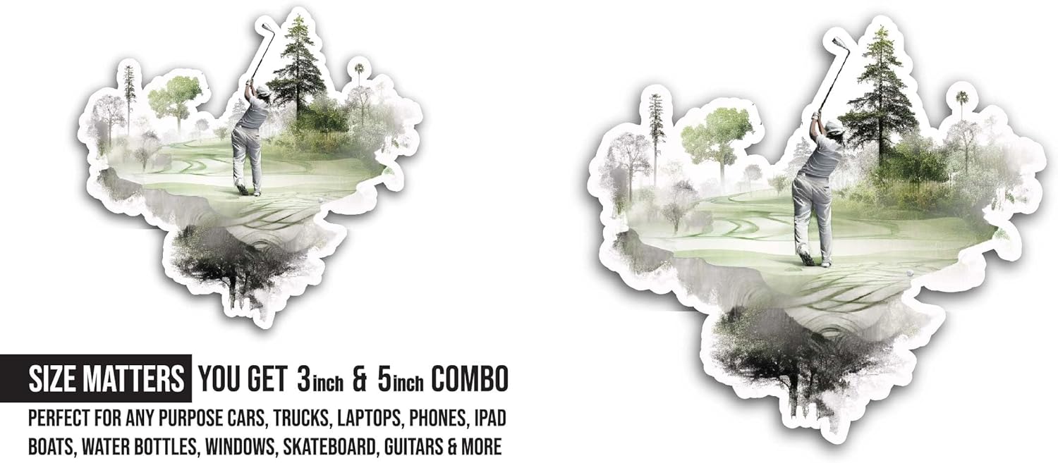 2 (Pieces) 3" and 5" Golf Player Sticker, Waterproof Vinyl Decals for Many Purpose Like Cars, Trucks, Laptops, Phones, Windows and More