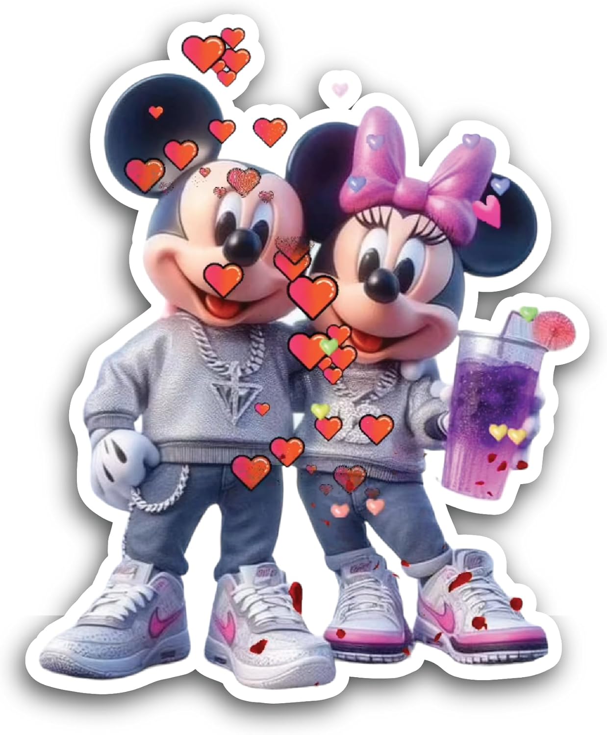 2 (Pieces) 3" and 5" Mouse Couple Sticker, Waterproof Vinyl Decals for Many Purpose Like Cars, Trucks, Laptops, Phones, Windows and More
