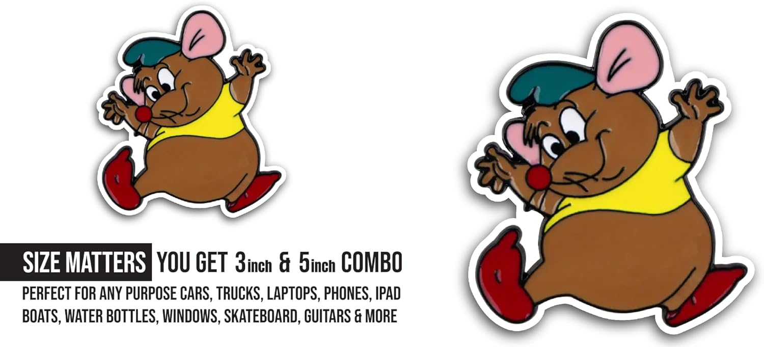 2 (Pieces) 3" and 5" Cute Mouse Sticker, Waterproof Vinyl Decals for Many Purpose Like Cars, Trucks, Laptops, Phones, Windows and More