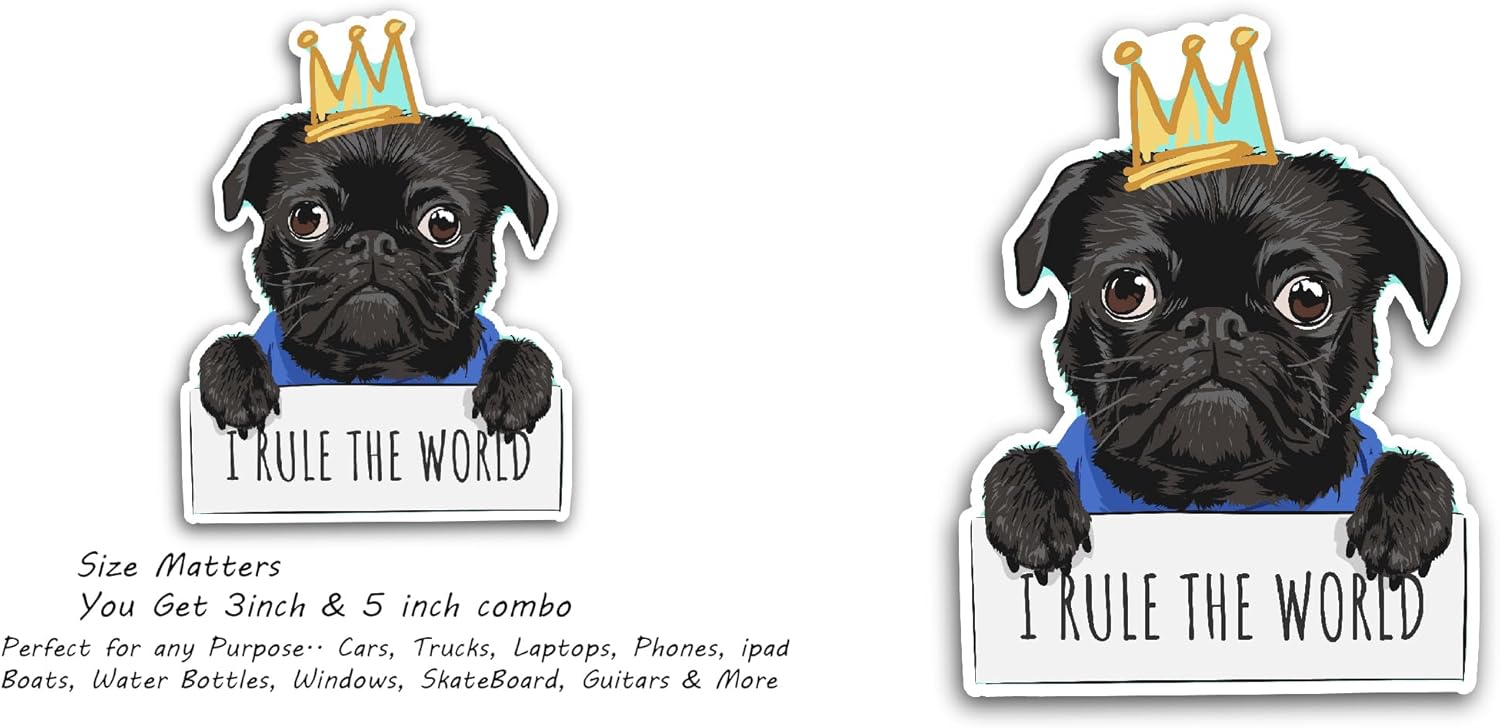 2 (Pieces) 3" and 5" Black Dog Holding Sign Sticker, Waterproof Vinyl Decals for Many Purpose Like Cars, Trucks, Laptops, Phones, Windows and More