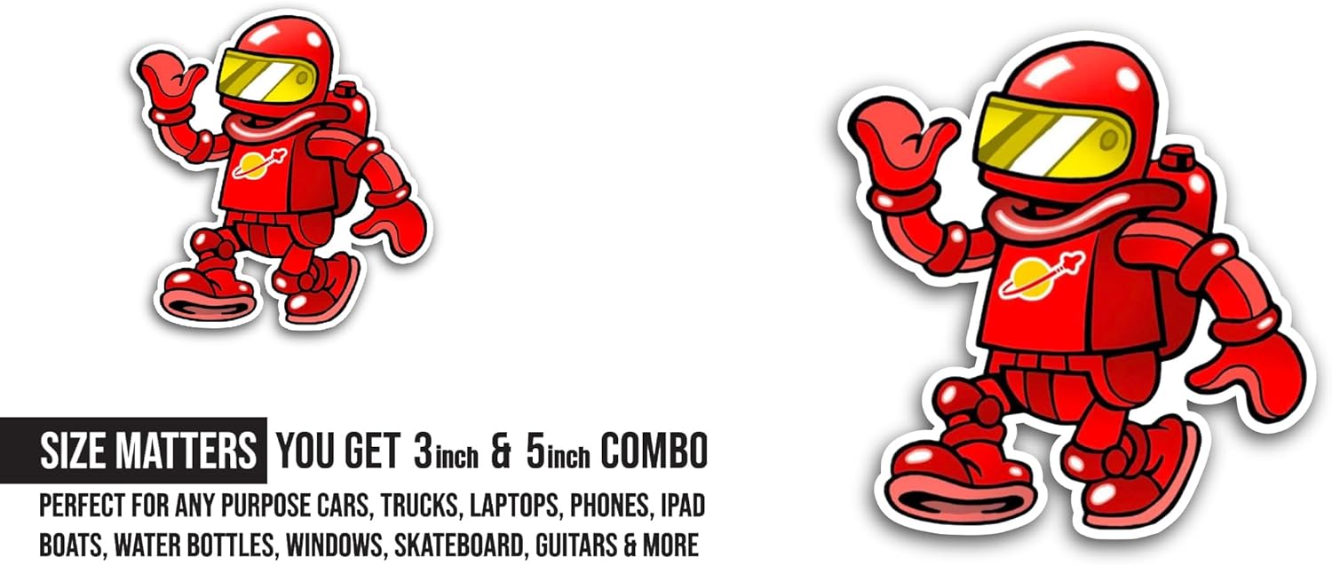 2 (Pieces) 3" and 5" Red Bot Sticker, Waterproof Vinyl Decals for Many Purpose Like Cars, Trucks, Laptops, Phones, Windows and More