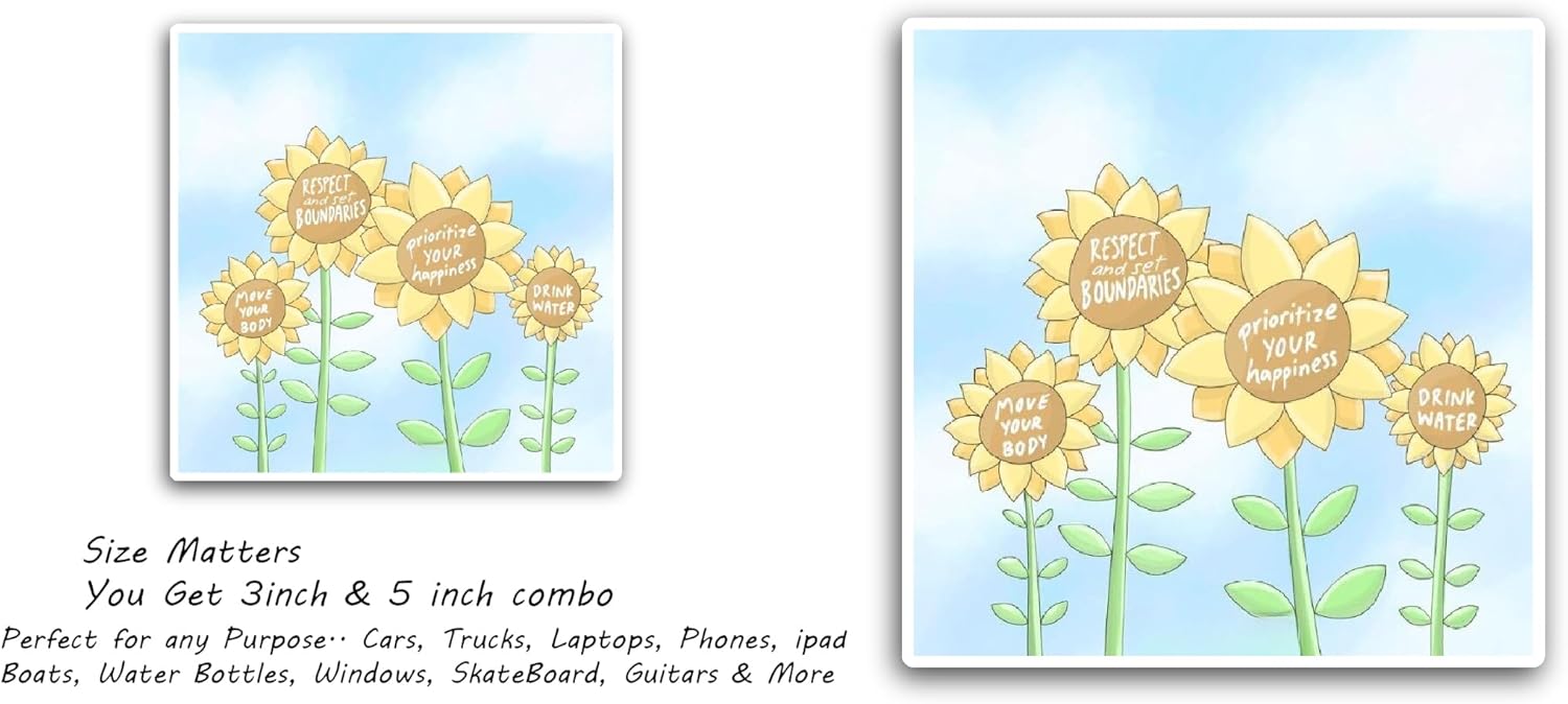 2 (Pieces) 3" and 5" Sunflowers Sticker, Waterproof Vinyl Decals for Many Purpose Like Cars, Trucks, Laptops, Phones, Windows and More