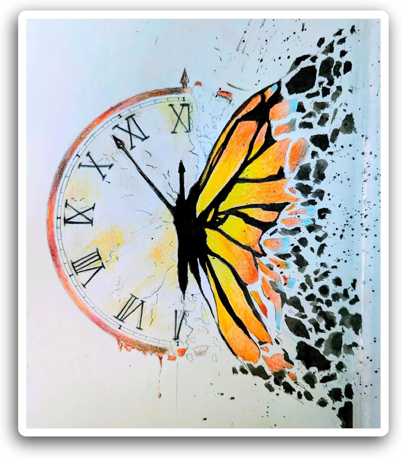 2 (Pieces) 3" and 5" Clock with Butterfly Sticker, Waterproof Vinyl Decals for Many Purpose Like Cars, Trucks, Laptops, Phones, Windows and More