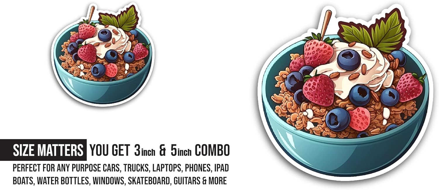 2 (Pieces) 3" and 5" Cereal Bowl Sticker, Waterproof Vinyl Decals for Many Purpose Like Cars, Trucks, Laptops, Phones, Windows and More