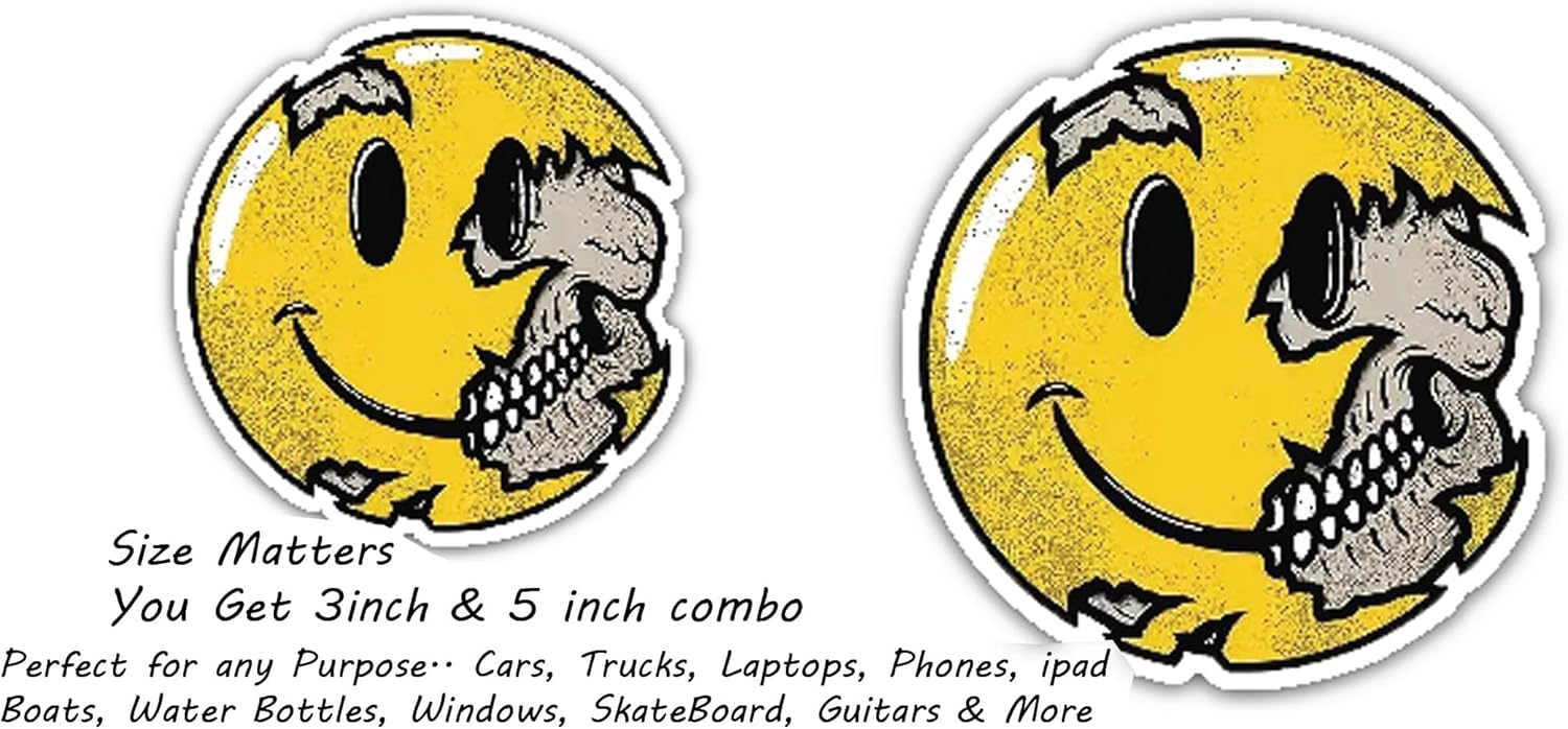 2 (Pieces) 3" and 5" Pac Man Skull Decal Sticker, Vinyl Decals for Cars, Laptops and More