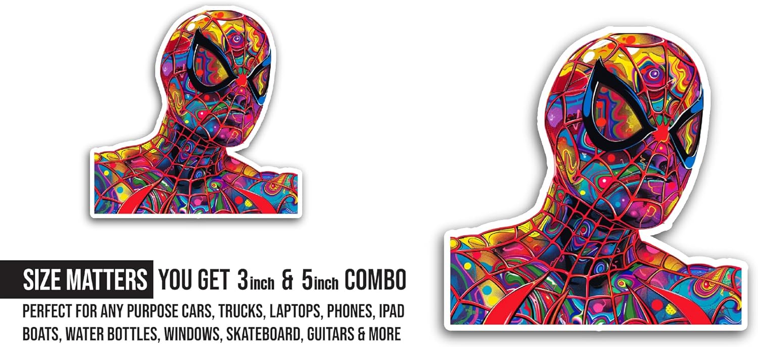 2 (Pieces) 3" and 5" Colorful Spider Sticker, Waterproof Vinyl Decals for Many Purpose Like Cars, Trucks, Laptops, Phones, Windows and More