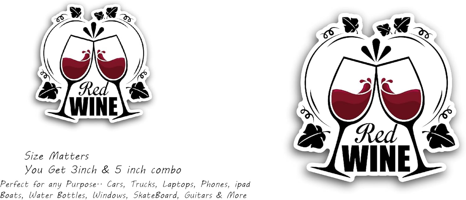 2 (Pieces) 3" and 5" Red Wine Glass Sticker, Waterproof Vinyl Decals for Many Purpose Like Cars, Trucks, Laptops, Phones, Windows and More