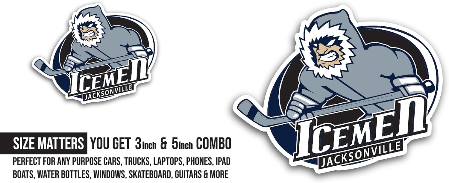 2 (Pieces) 3" and 5" Jacks0nville Icemen Sticker, Waterproof Vinyl Decals for Many Purpose Like Cars, Trucks, Laptops, Phones, Windows and More