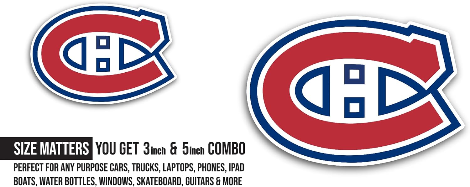 2 (Pieces) 3" and 5" M0ntreal Canadiens Sticker, Waterproof Vinyl Decals for Many Purpose Like Cars, Trucks, Laptops, Phones, Windows and More