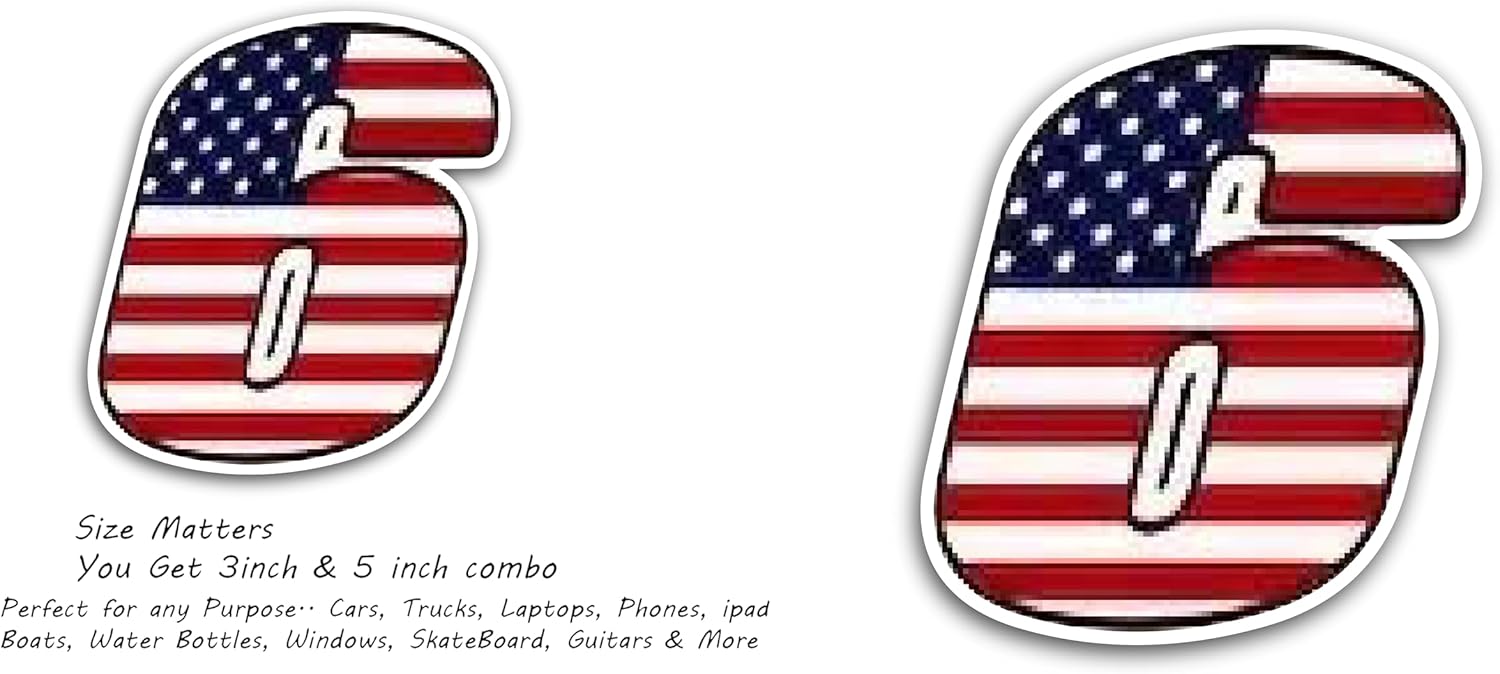 2 (Pieces) 3" and 5" Number Six in American Flag Color Decal Sticker, Waterproof Vinyl Decals for Many Purpose Like Cars, Trucks, Laptops, Phones, Windows and More
