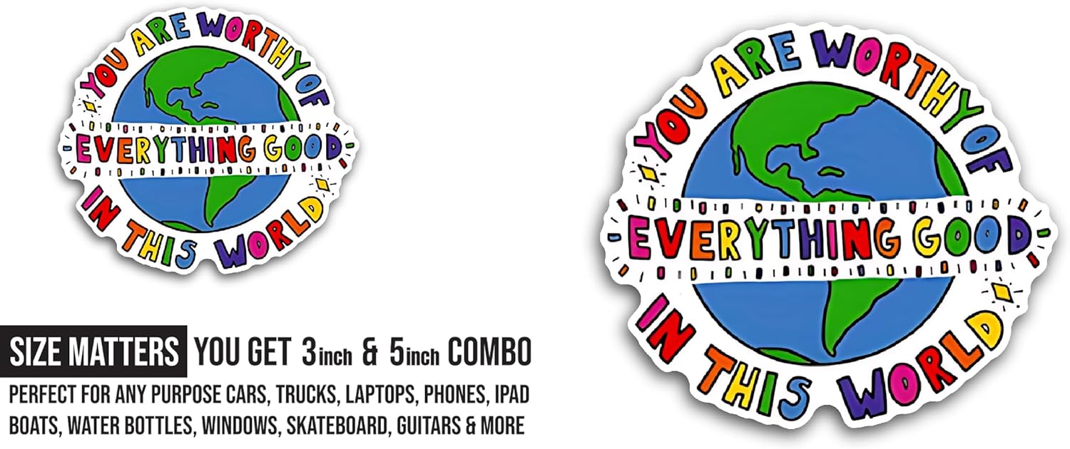 2 (Pieces) 3" and 5" You are Worthy Text Sticker, Waterproof Vinyl Decals for Many Purpose Like Cars, Trucks, Laptops, Phones, Windows and More