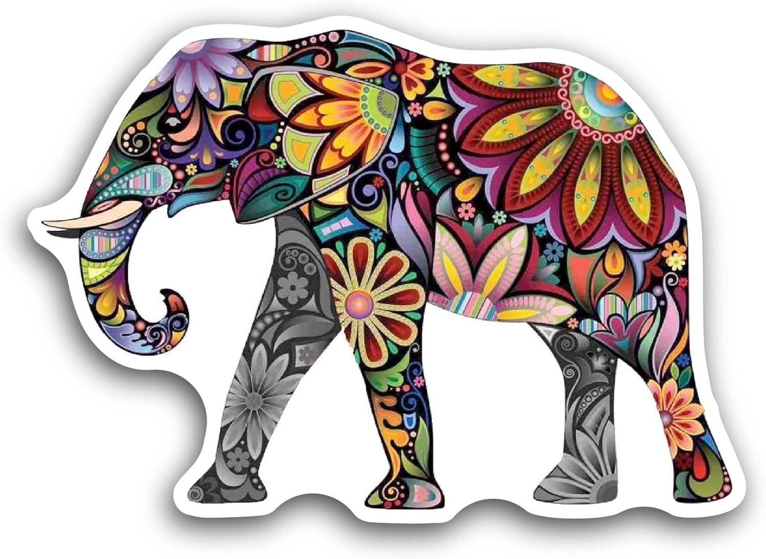 2 (Pieces) 3" and 5" Colorful Elephant Sticker, Waterproof Vinyl Decals for Many Purpose Like Cars, Trucks, Laptops, Phones, Windows and More