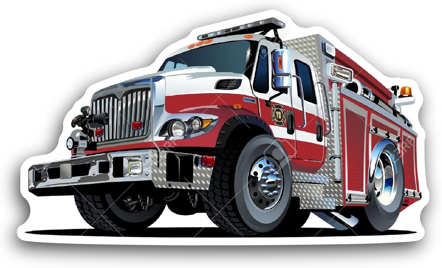 2 (Pieces) 3" and 5" Cartoon Fire Truck Sticker, Waterproof Vinyl Decals for Many Purpose Like Cars, Trucks, Laptops, Phones, Windows and More