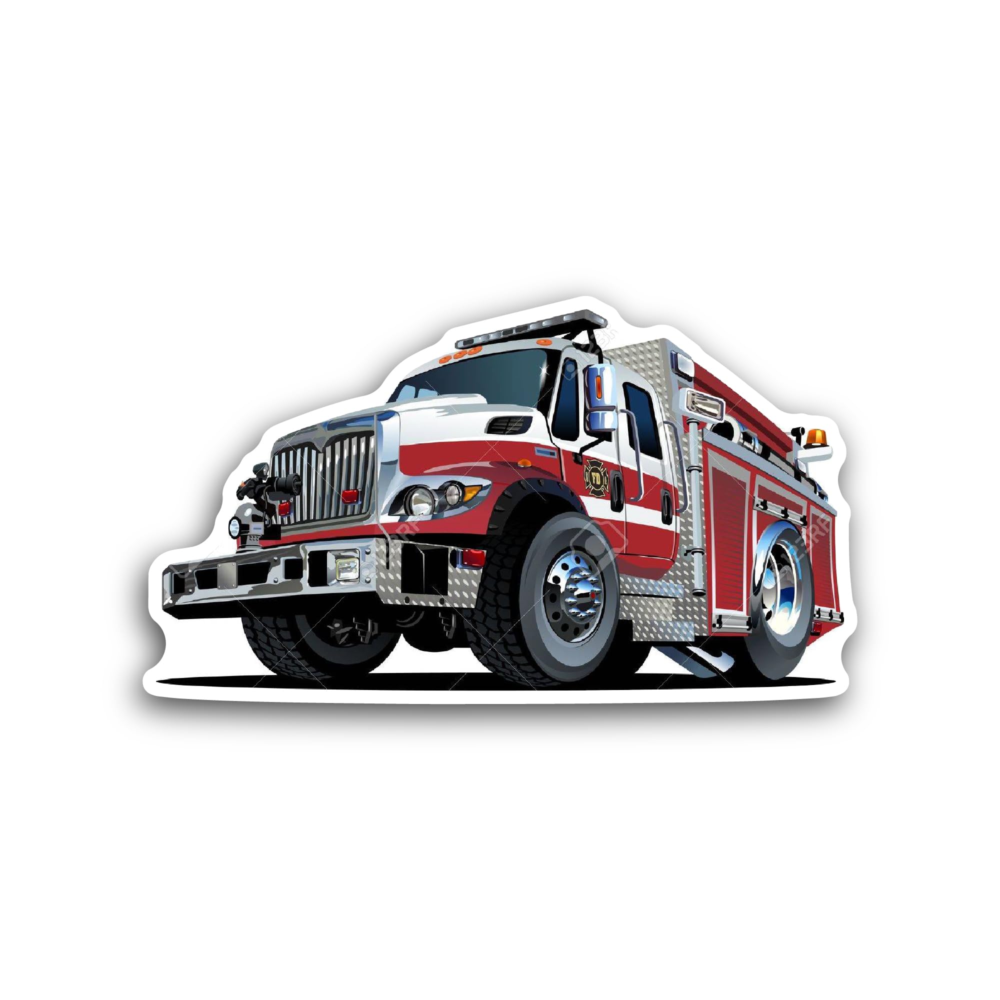 2 (Pieces) 3" and 5" Cartoon Fire Truck Sticker, Waterproof Vinyl Decals for Many Purpose Like Cars,