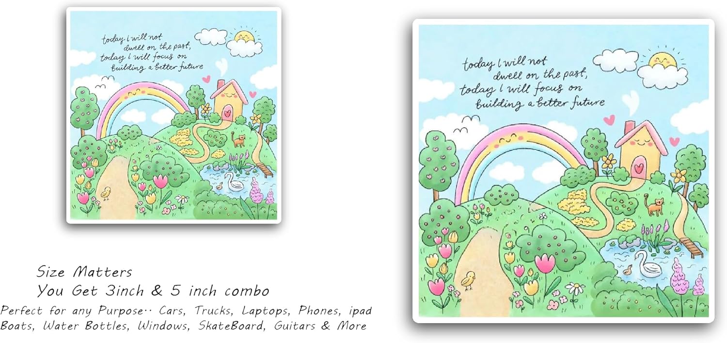 2 (Pieces) 3" and 5" Rainbow and Flowers Sticker, Waterproof Vinyl Decals for Many Purpose Like Cars, Trucks, Laptops, Phones, Windows and More