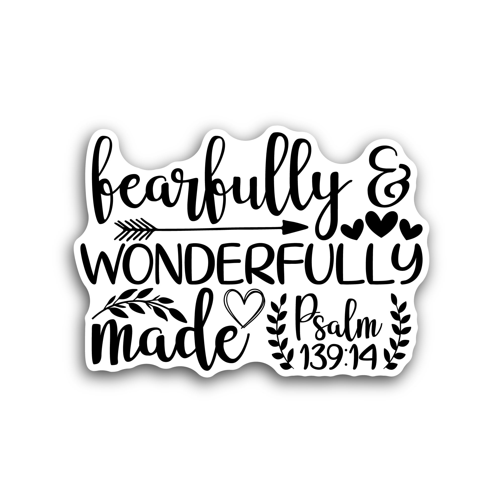 2 (Pieces) 3" and 5" Fearfully and Wonderfully Made Black Text Sticker, Waterproof Vinyl Decals for 