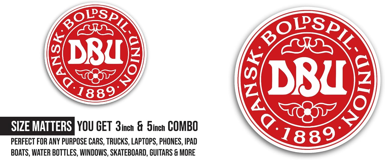 2 (Pieces) 3" and 5" Danish F00tball Ass0ciation Sticker, Waterproof Vinyl Decals for Many Purpose Like Cars, Trucks, Laptops, Phones, Windows and More