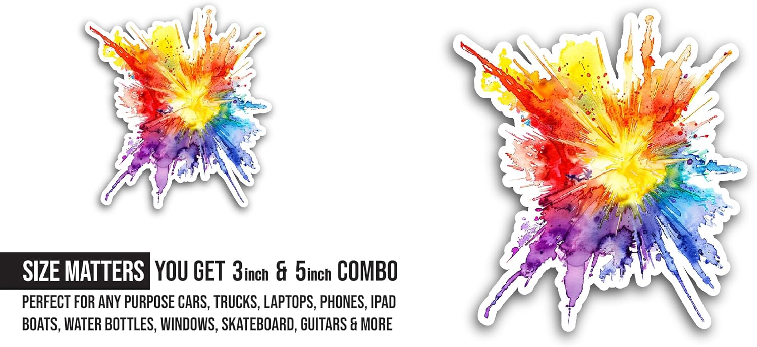 2 (Pieces) 3" and 5" Bright Color Splash Sticker, Waterproof Vinyl Decals for Many Purpose Like Cars, Trucks, Laptops, Phones, Windows and More