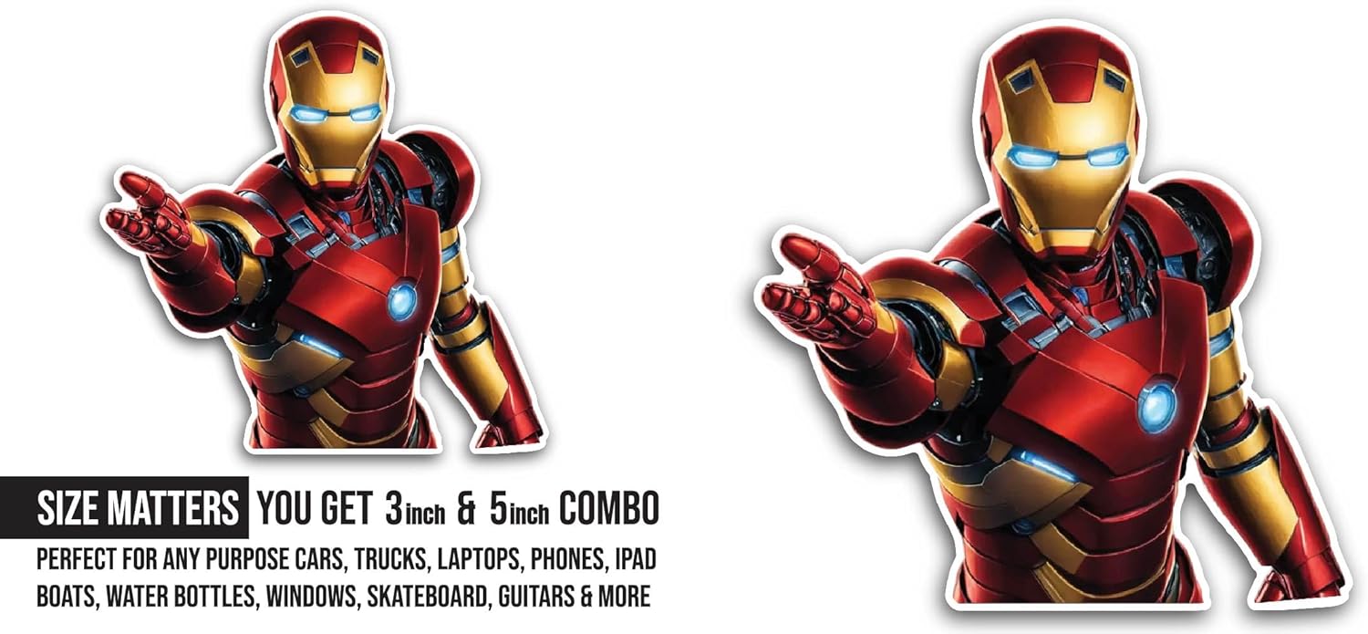 2 (Pieces) 3" and 5" Red Color Robot Sticker, Waterproof Vinyl Decals for Many Purpose Like Cars, Trucks, Laptops, Phones, Windows and More