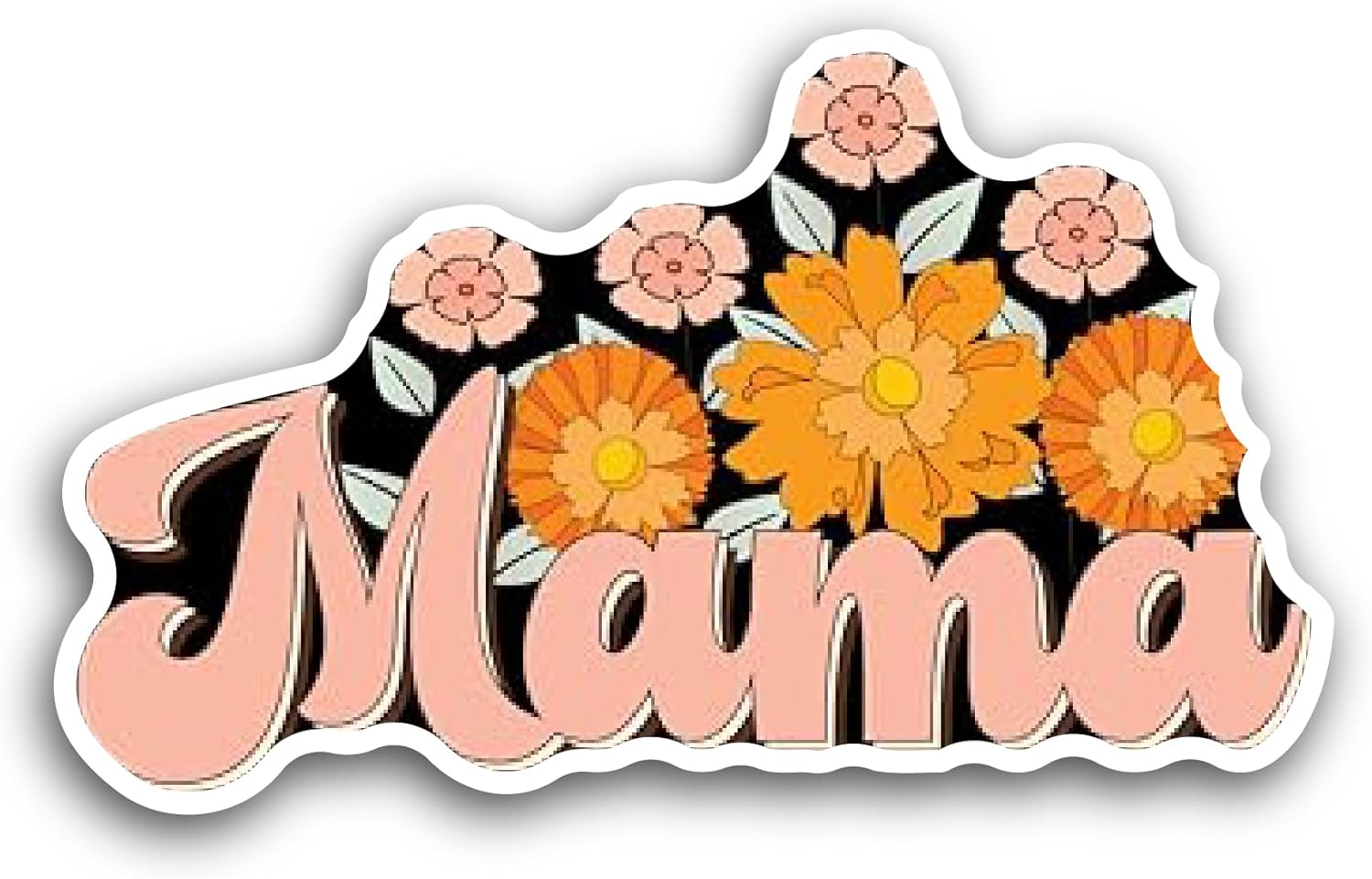 2 (Pieces) 3" and 5" Mama Text with Flowers Sticker, Waterproof Vinyl Decals for Many Purpose Like Cars, Trucks, Laptops, Phones, Windows and More