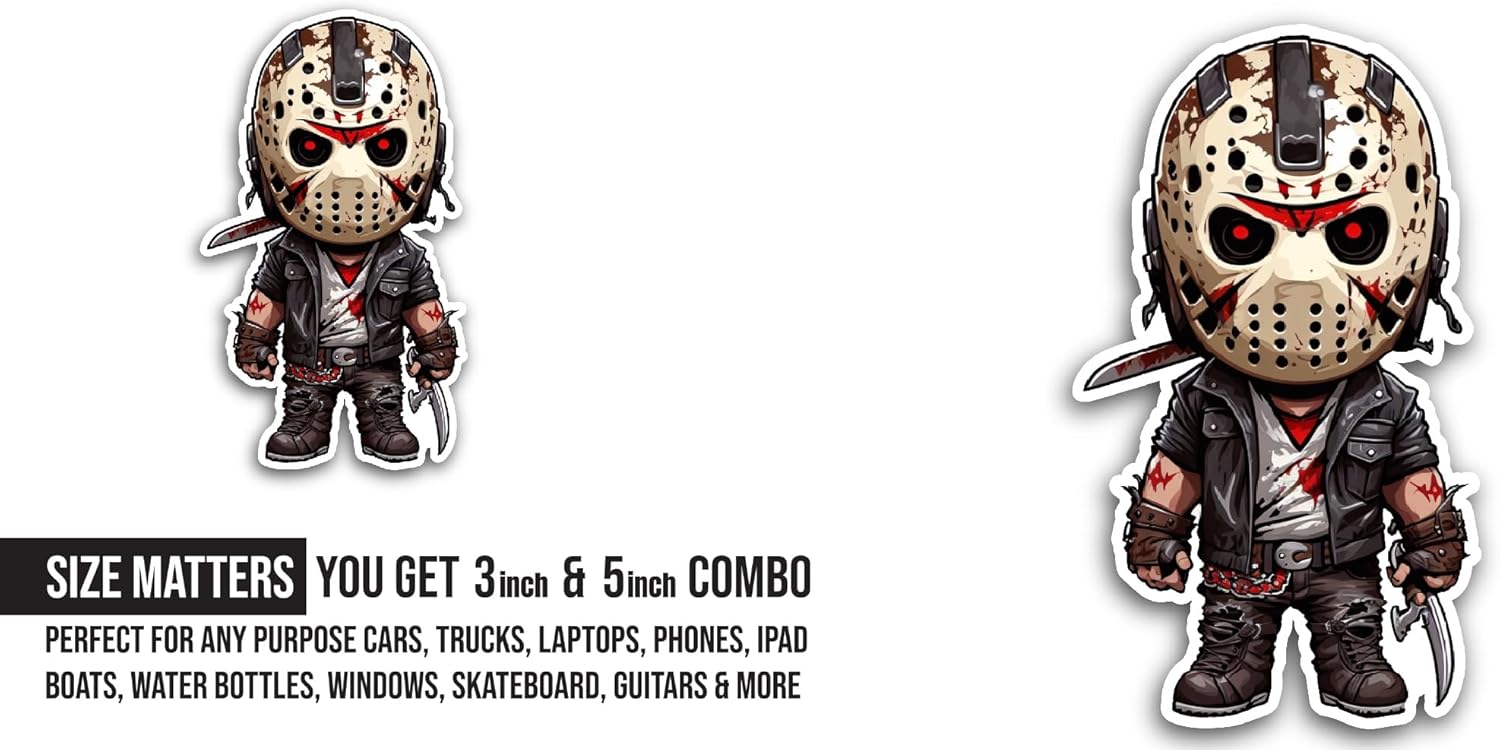 2 (Pieces) 3" and 5" Horror Zombie with Knife Sticker, Waterproof Vinyl Decals for Many Purpose Like Cars, Trucks, Laptops, Phones, Windows and More
