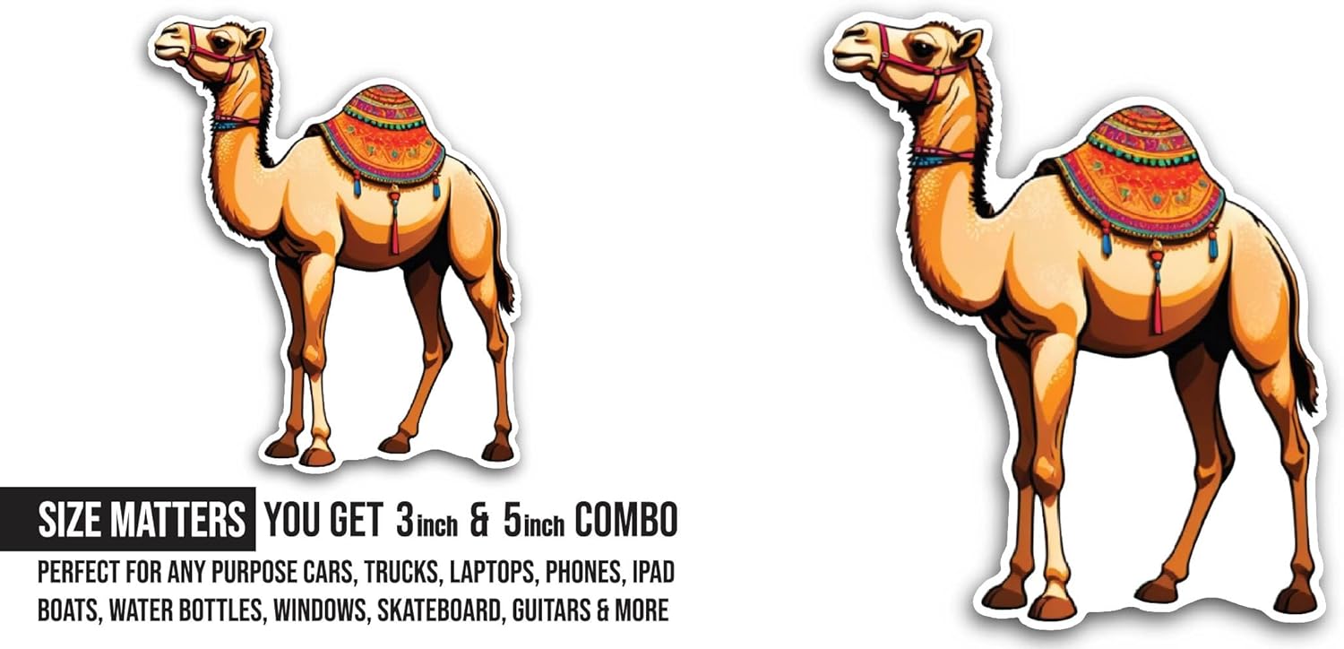 2 (Pieces) 3" and 5" Cartoon Camel Sticker, Waterproof Vinyl Decals for Many Purpose Like Cars, Trucks, Laptops, Phones, Windows and More