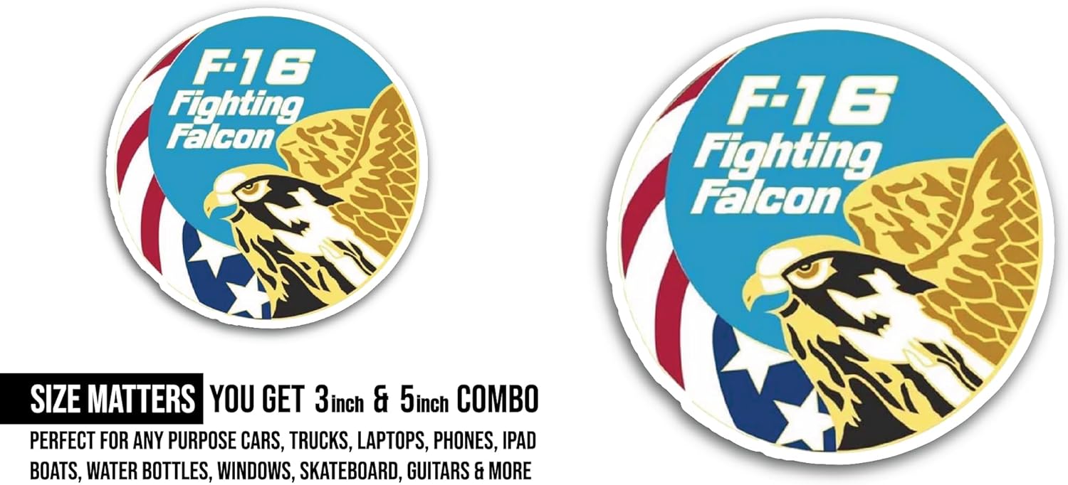 2 (Pieces) 3" and 5" Fighting Falcon Sticker, Waterproof Vinyl Decals for Many Purpose Like Cars, Trucks, Laptops, Phones, Windows and More