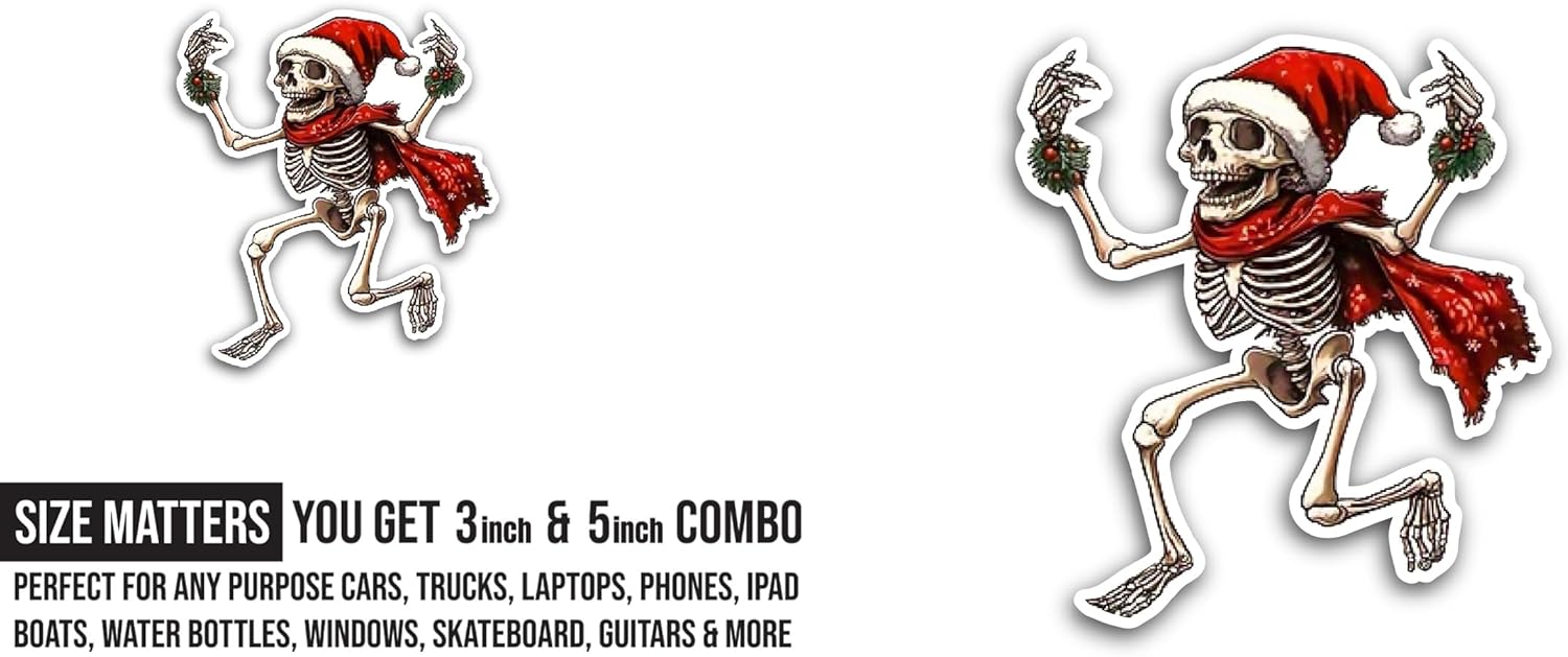 2 (Pieces) 3" and 5" Funny Skeleton Sticker, Waterproof Vinyl Decals for Many Purpose Like Cars, Trucks, Laptops, Phones, Windows and More