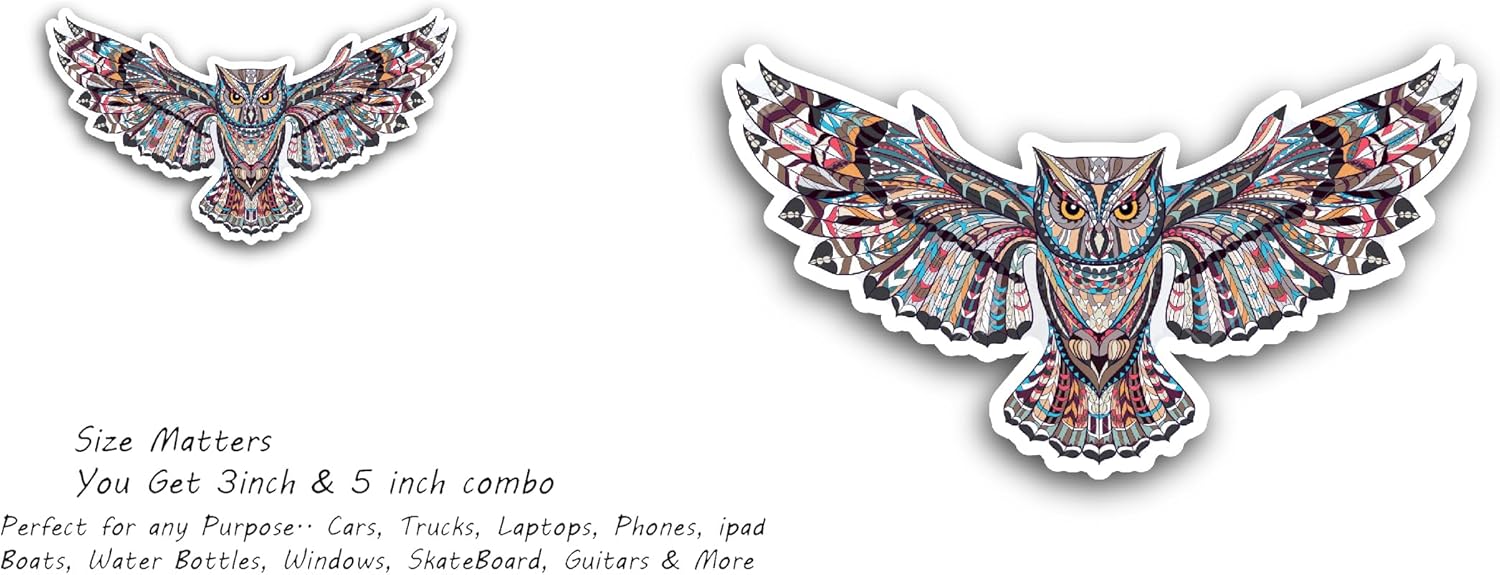 2 (Pieces) 3" and 5" Owl Decal Sticker, Waterproof Vinyl Decals for Many Purpose Like Cars, Trucks, Laptops, Phones, Windows and More