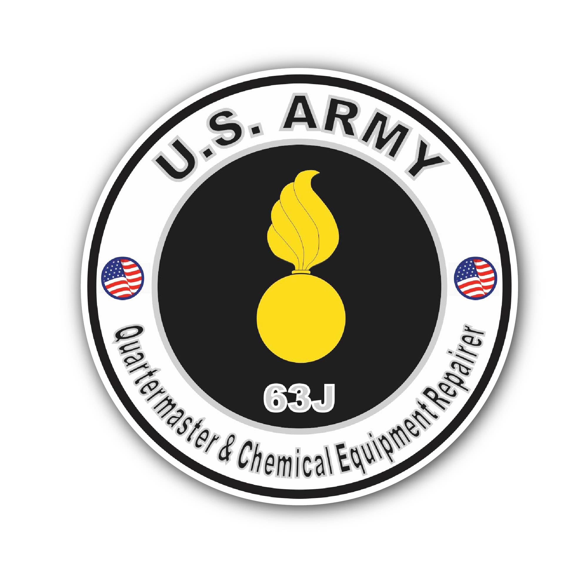 2 (Pieces) 3" and 5" U.S. Army MOS 63J Quartermaster & Chemical Equipment Repairer Sticker, Waterpro