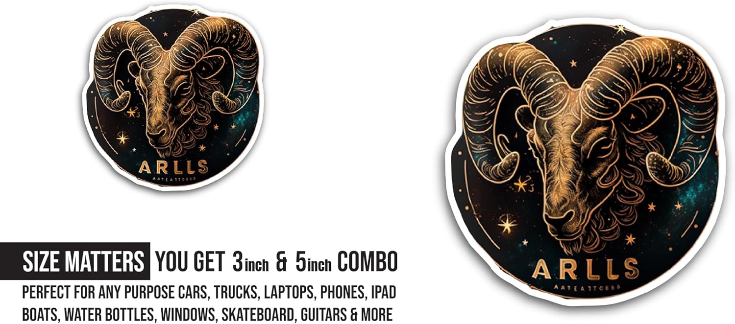 2 (Pieces) 3" and 5" Aries Zodiac Sign Sticker, Waterproof Vinyl Decals for Many Purpose Like Cars, Trucks, Laptops, Phones, Windows and More
