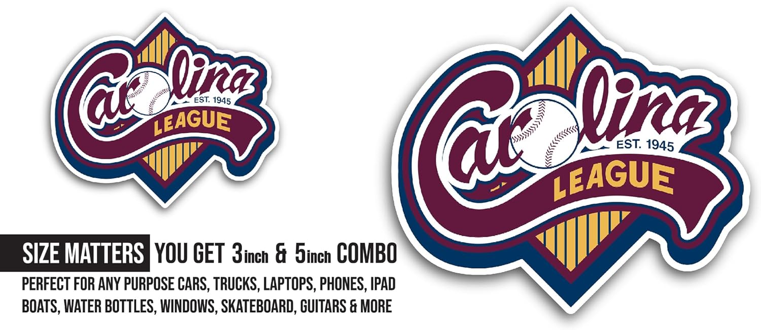 2 (Pieces) 3" and 5" Car0lina League Sticker, Waterproof Vinyl Decals for Many Purpose Like Cars, Trucks, Laptops, Phones, Windows and More